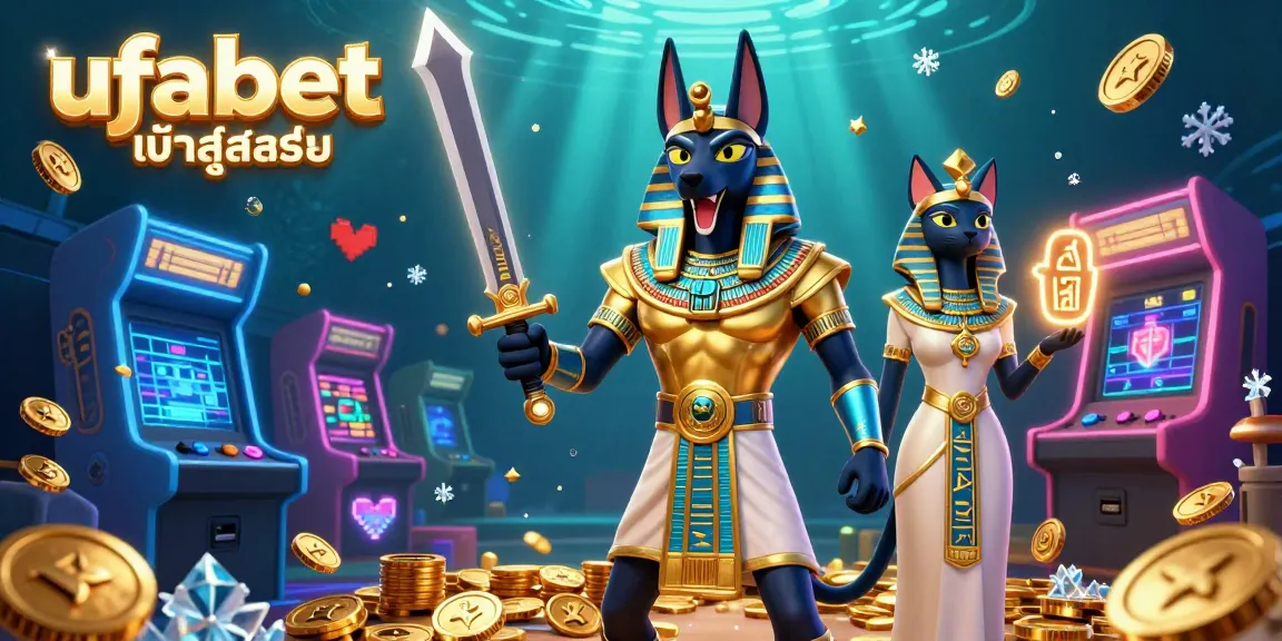 Engage with ufabet เข้าสู่ระบบ through a dynamic illustration showcasing an Egyptian warrior alongside symbols of gaming and casino elements.