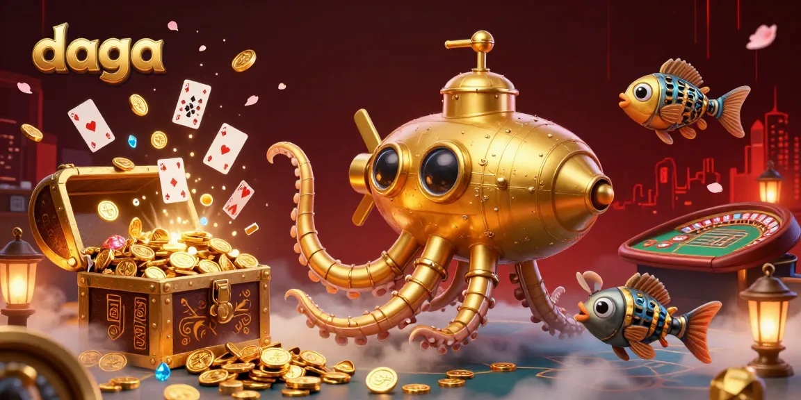 Experience thrilling winnings at daga with a vibrant 3D gaming scene filled with casino treasures.