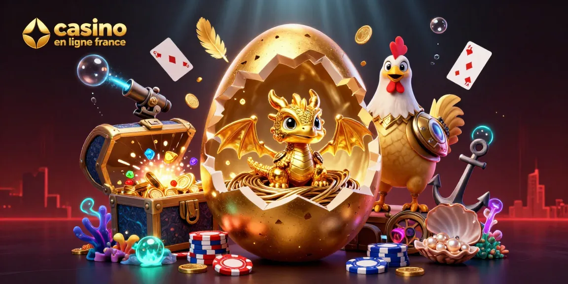 Jouez au casino en ligne France avec bonheur en découvrant un dragon doré à travers un œuf colossal.