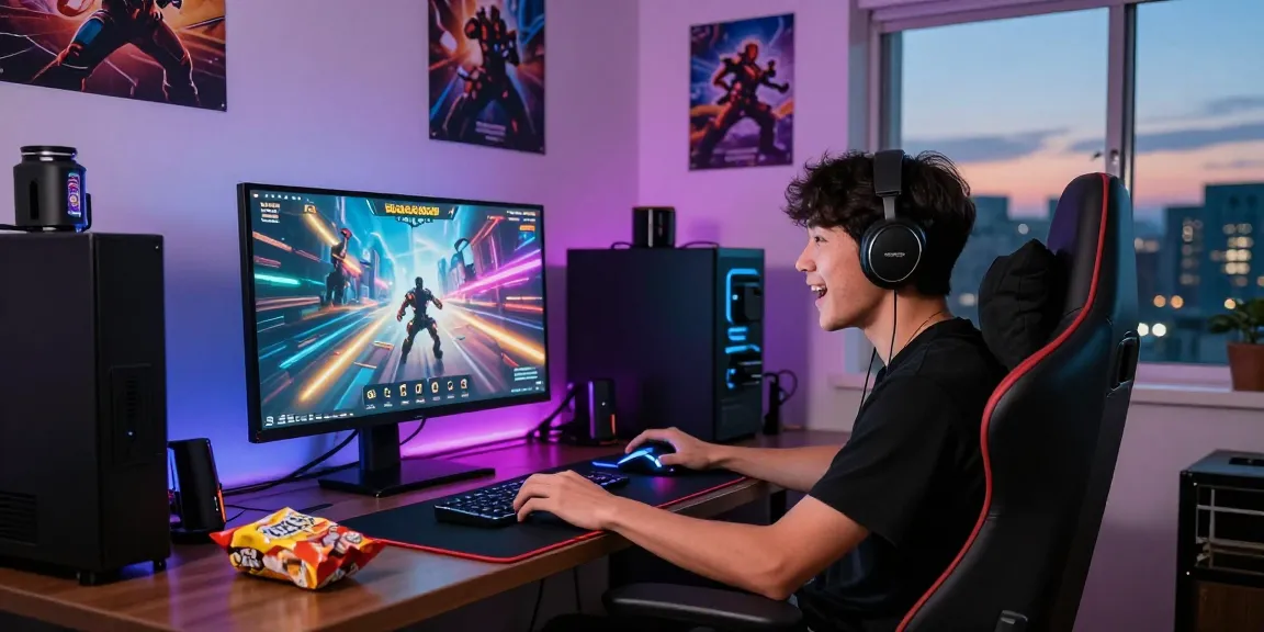 Enthusiastic player engaged with Bandar Slot88 game in a vibrant gaming setup.