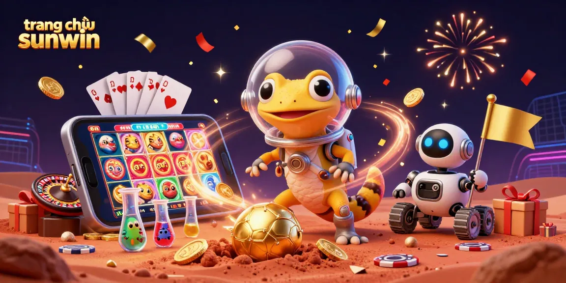Experience the excitement of trang chủ sunwin with a vibrant scene of a Martian gecko discovering a buried golden casino.