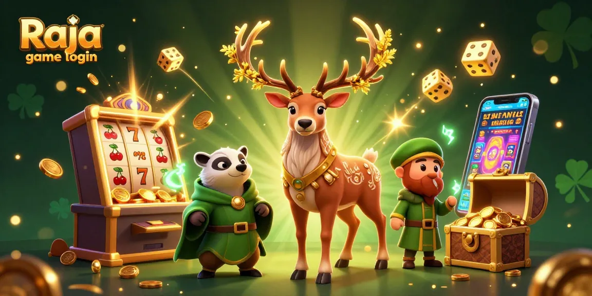 Experience the excitement of Raja game login with vibrant casino elements in a dynamic 3D illustration.