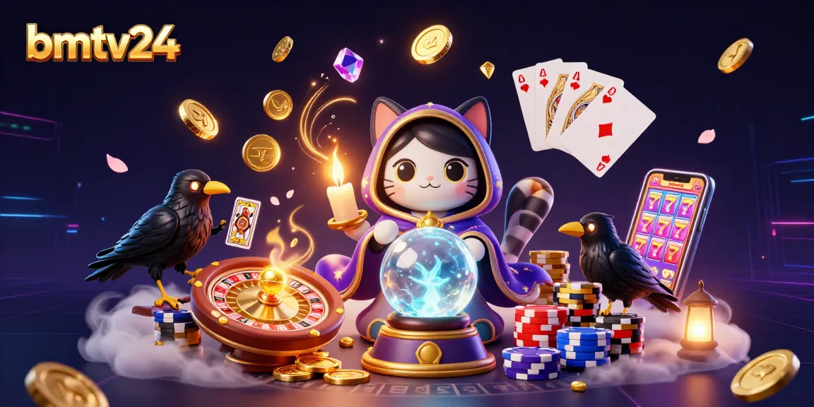 Bets soar with bmtv24's enchanting casino scene featuring animated fortune teller and glowing gems.