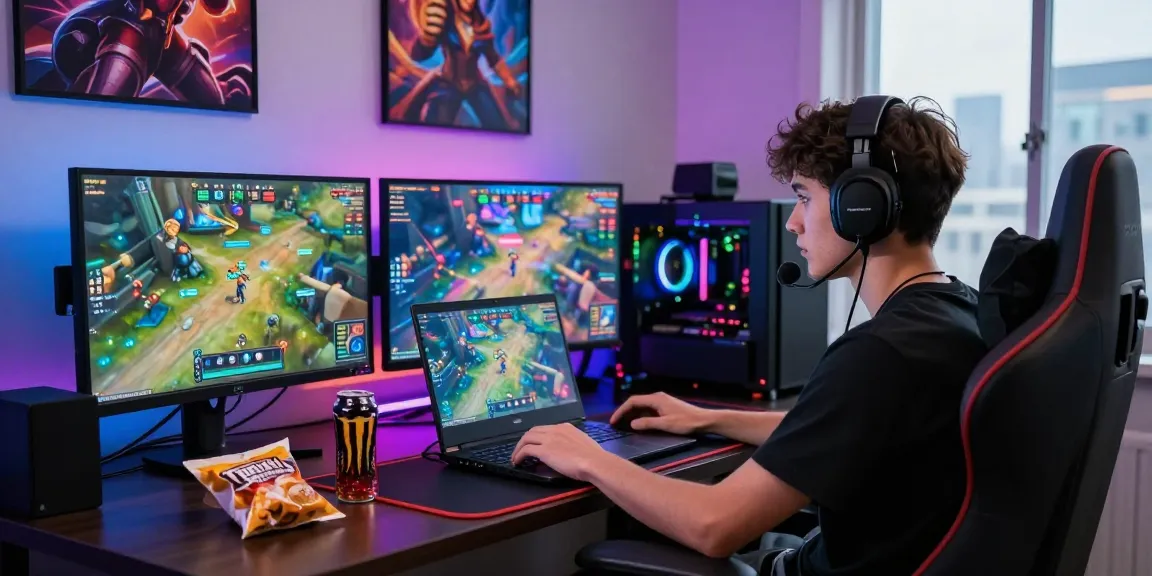 Pakde4d gaming setup with immersive lighting and vibrant screens