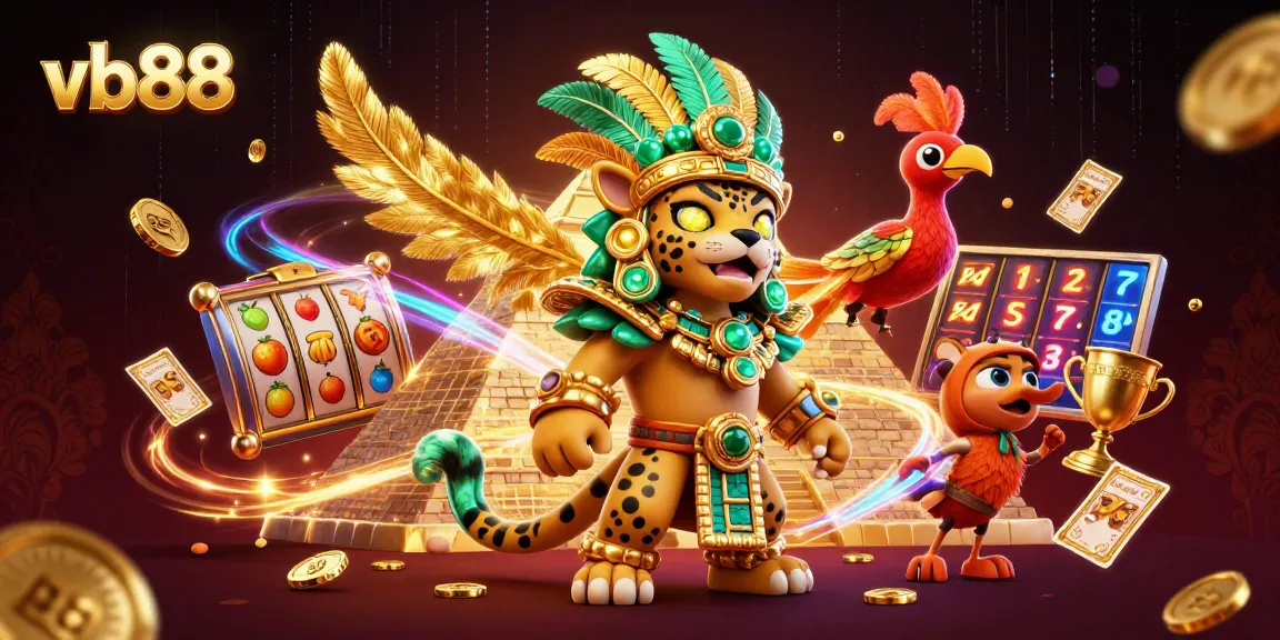 vb88 logo featuring a Mayan jaguar priest and vibrant casino elements in an immersive illustration.