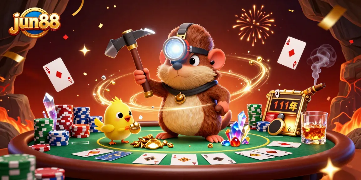 Engage with exciting adventures at jun88 as the treasure hunter explores a vibrant casino scene.