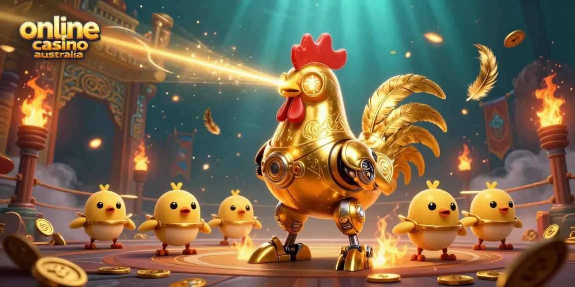 Engage in thrilling gameplay at the online casino Australia featuring a futuristic rooster robot
