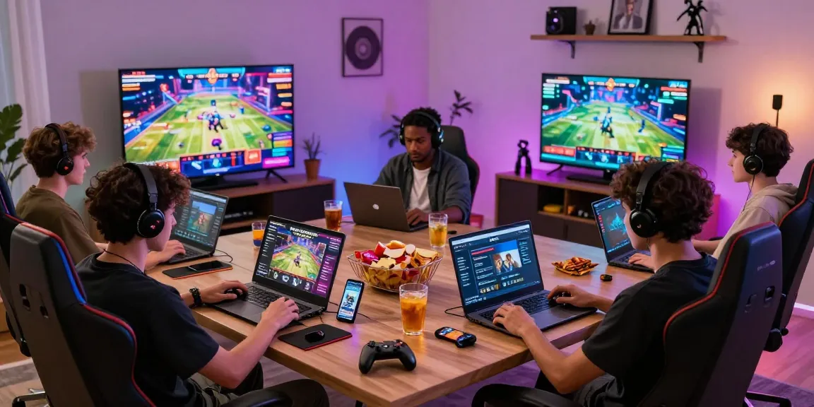 NAGA2000 players enjoying a vibrant iGaming experience across multiple devices in a cozy setting, showcasing excitement and community.