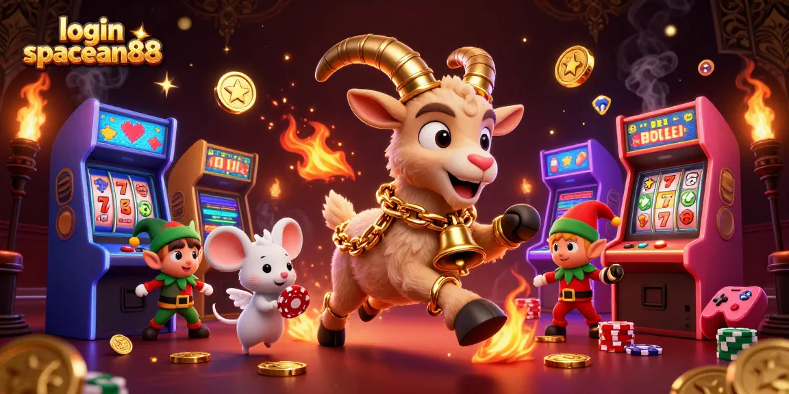 Experience festive fun at login spaceman88 with a lively casino scene featuring festive characters and gaming elements.